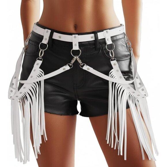 Cowgirl Fringe Leather Belt Black Tassel Accessories for Women Festival